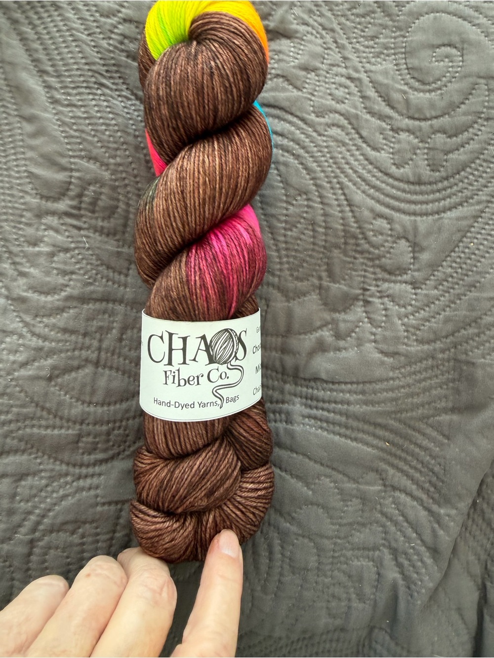 Chaos Hand-Dyed Brown with Neon Accent Yarn